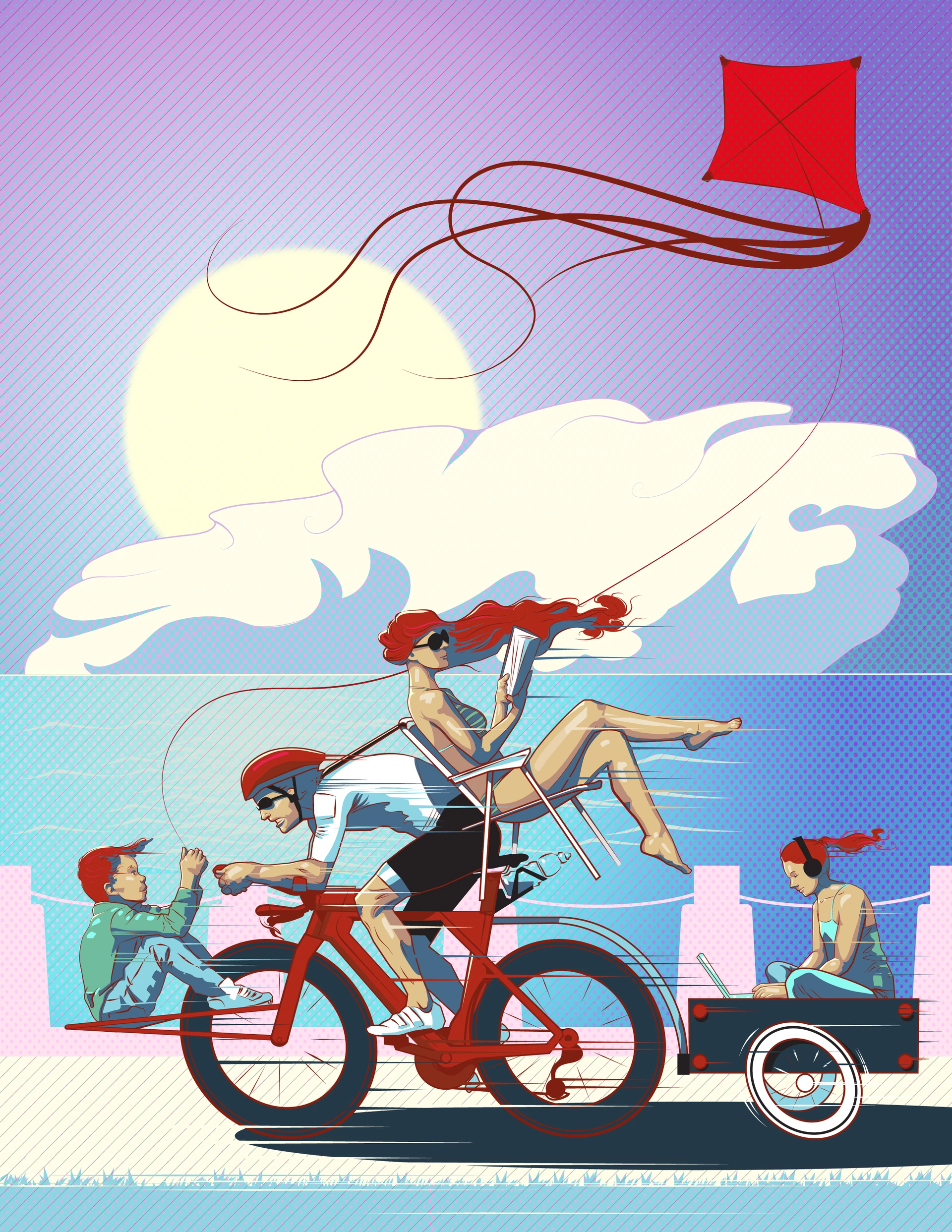 Illustration Called Family Vacation For Cyclists by Michael Grills
