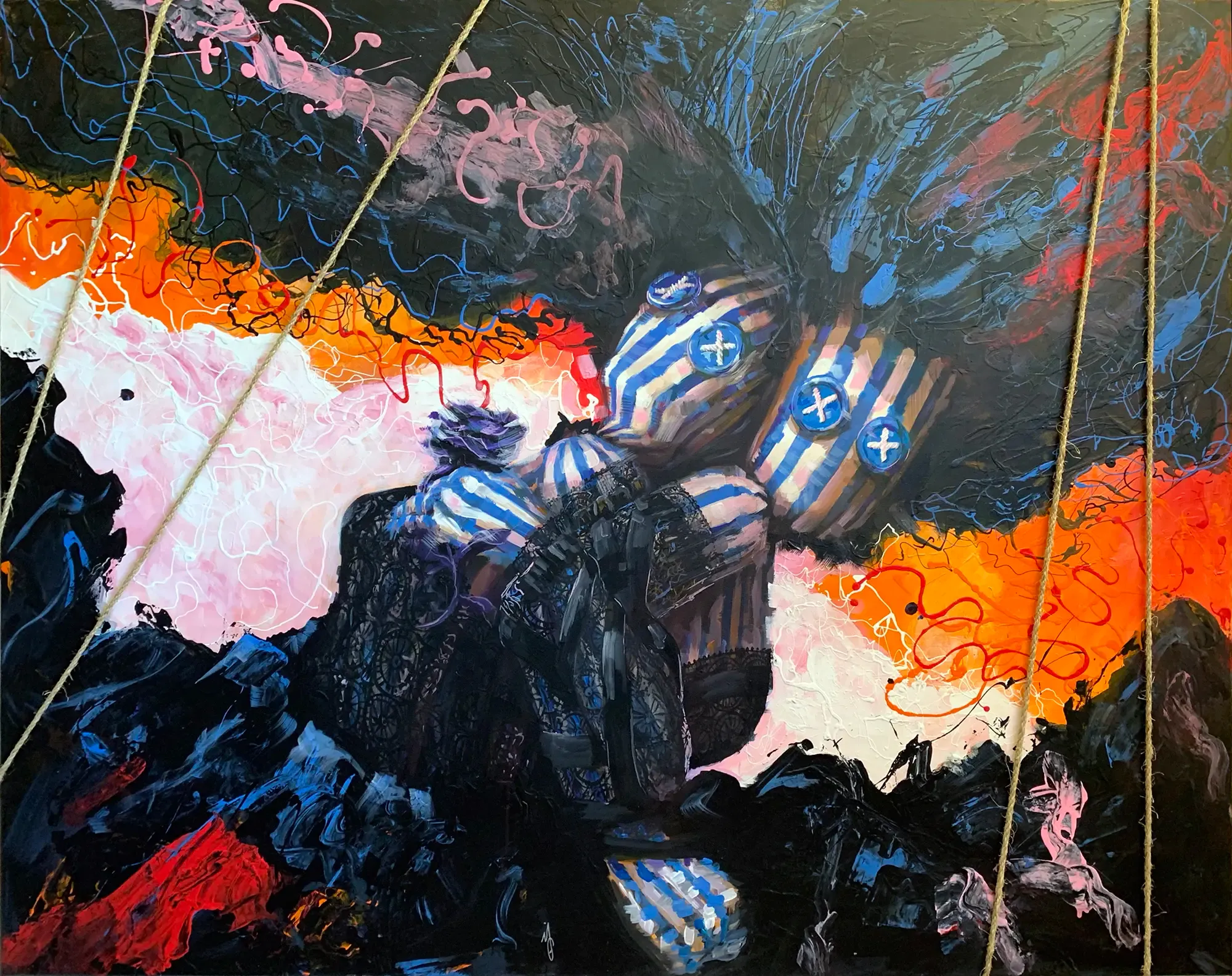 Sisters 01, by Michael Grills Acrylic and Rope on Canvas